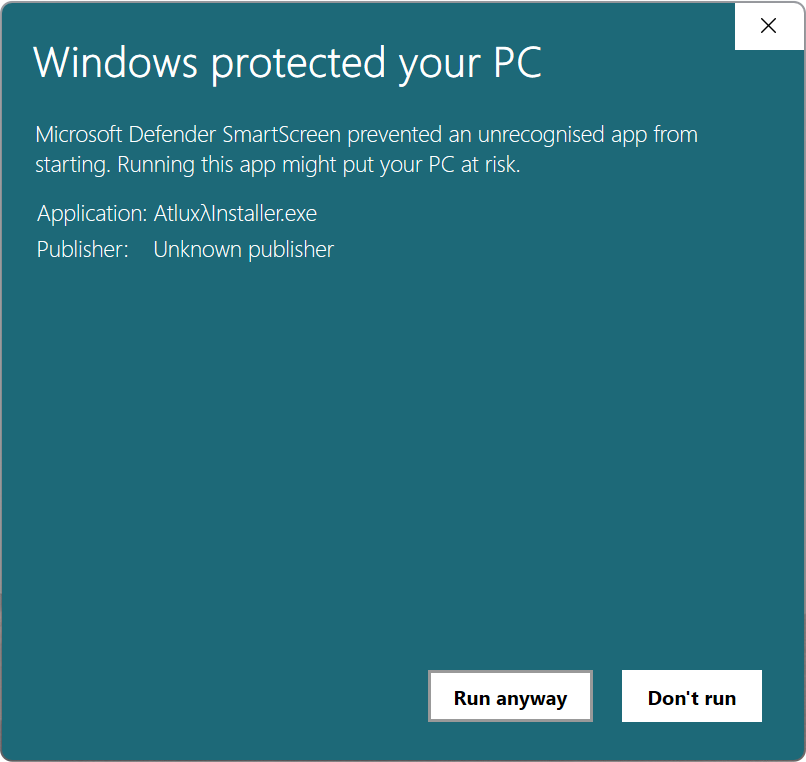 Atlux λ Installer Warning