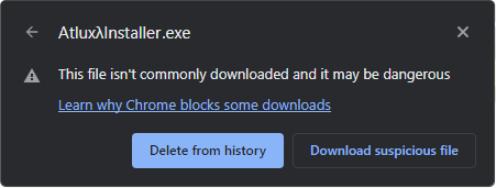 Atlux λ Installer Warning